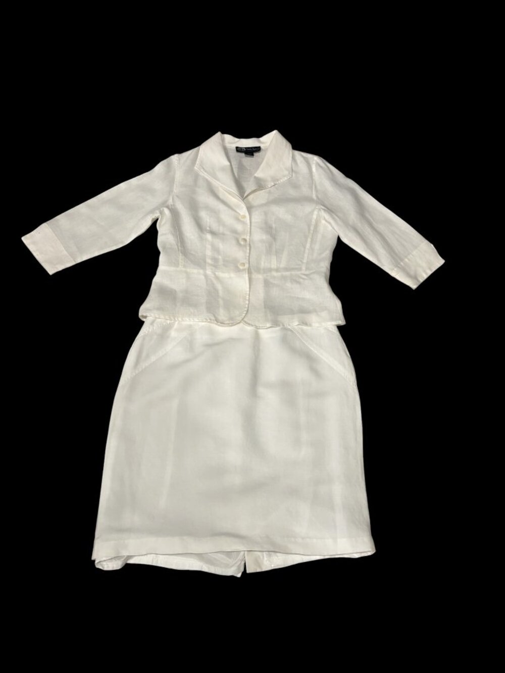 George Rowezzini New York Ivory Linen Rayon Skirt Suit Size 12 2-Piece Career Of - Picture 8 of 12